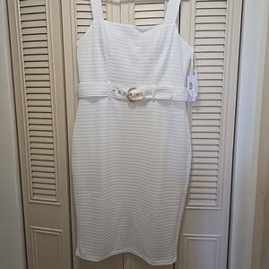 Chic White Belted Midi Dress